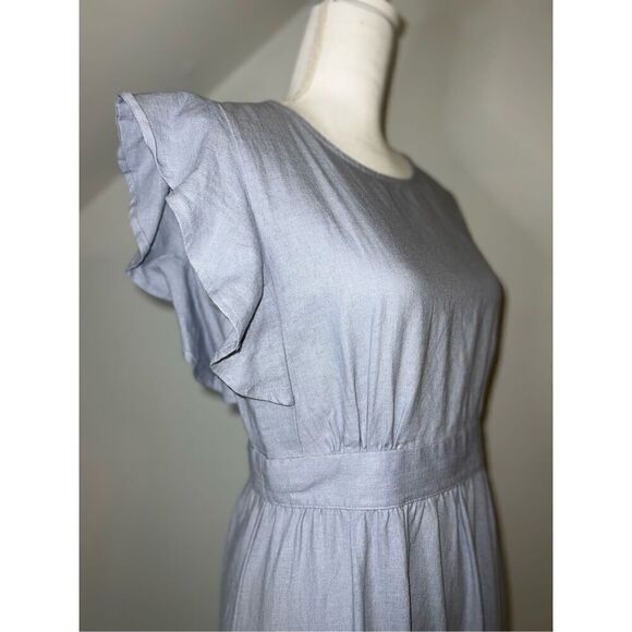 Cynthia Rowley Flutter Sleeves Blue Linen Maxi Dress Women’s Small - Picture 10 of 11
